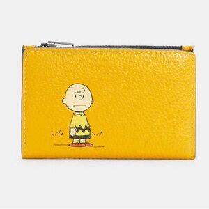 NWT Coach X Peanuts Slim Bifold Card Wallet With Charlie Brown